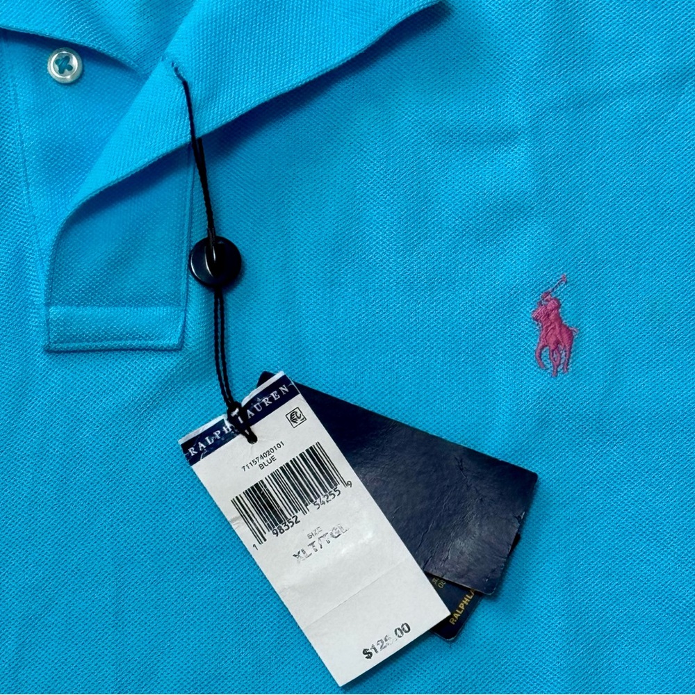 NWT Rare Turquoise Blue Pink Logo Ralph Lauren Cotton Mesh Polo Shirt Mens XLT
